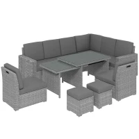 Outsunny Seven-Piece Rattan Garden Sofa Set, with Expanding Table - Light Grey(m-10)