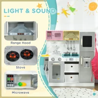 AIYAPLAY Toy Kitchen with Lights, Sounds, Apron and Chef Hat, Ice Maker, Microwave, for Ages 3-6 Years - White(m-4)