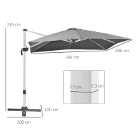 Outsunny 3 x 3(m) Cantilever Roma Parasol, Square Garden Umbrella with Cross Base, Crank Handle, Tilt, 360° Rotation and Aluminium Frame, Grey(m-3)