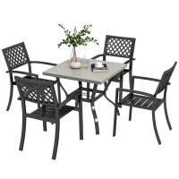 Outsunny Set da Giardino con 4 Sedie Impilabili e Tavolo Quadrato Effetto Marmo, Grigio(m-1)