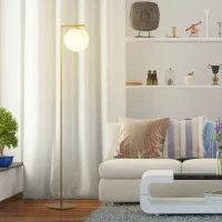 HOMCOM Lampadaire design néo-rétro globe en verre blanc opaque max. 40 W métal doré(m-2)