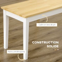 HOMCOM Banc en bois pour 2 personnes bicolore assise naturelle et piètement blanc 102 x 36 x 45 cm(m-5)