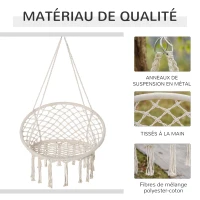 Outsunny Chaise Suspendue Fauteuil suspendu intérieur extérieur Chaise hamac de Voyage Portable Ø 80 x 42H m macramé Coton Polyester Beige(m-4)