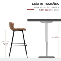 HOMCOM Conjunto de 2 Taburetes Altos de Cocina con Respaldo Tapizado en PU Carga 120 kg para Bar Salón Comedor Marrón(m-7)