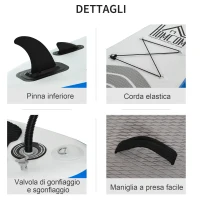 HOMCOM Tavola SUP Gonfiabile con Accessori Inclusi, Stand Up Paddle per Adulti e Teenager, 305x80x15cm Blu e Bianco(m-6)