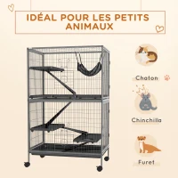 PawHut Cage pour rongeurs Multifonction 4 Plateformes 3 rampes 4 Portes dim. 80L x 52l x 128H cm acier Gris argenté Noir(m-4)