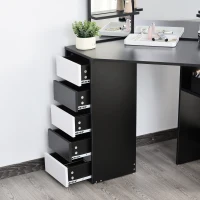 HOMCOM Coiffeuse d'angle design contemporain table de maquillage multi-rangements 5 tiroirs 3 étagères 3 miroirs noir blanc(m-4)