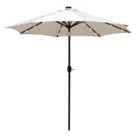 Outsunny 2.7m Patio Garden Umbrella Outdoor Parasol with Tilt Crank and 24 LEDs Lights (Cream)(m-11)
