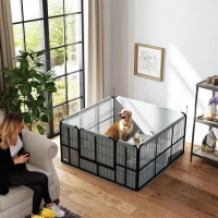 PawHut Parc de mise bas pour chien caisse de mise bas pour chiens avec porte tapis de propreté lavable 122 x 122 x 60 cm noir(m-2)