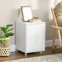HOMCOM Rolling Metal Filing Cabinet, Industrial Mobile Storage Cabinet with Adjustable Shelf and Wheels for Home Office Living Room, White(m-7)