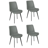 HOMCOM Lot de 4 chaises de salle à manger chaise de cuisine assise en similicuir pieds en acier avec dossier gris foncé(m-10)
