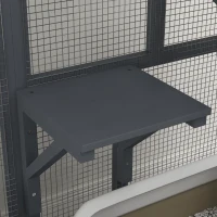 PawHut Cat House, Wooden Indoor Catio Cat Enclosure on Wheels, Wooden Kitty Cage with Platforms, Hammock, Light Grey(m-9)