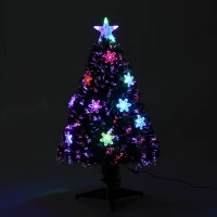 HOMCOM 3FT Green Fibre Optic Artificial Christmas Tree Xmas Colourful LED Scattered Tree with Snowflakes Ornaments Fireproofing(m-7)