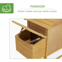 PawHut Petit poulailler cottage cage à poules sur pied dim. 151L x 54l x 87H cm multi-équipement bois massif de sapin(m-6)