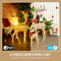 Outsunny Lighted Reindeer Christmas Decorations Outdoor, 3-Piece Light Up Deer Family Set of 3 with 283 LED Lights for Indoor, Lawn, Garden, Gold Tone(m-4)