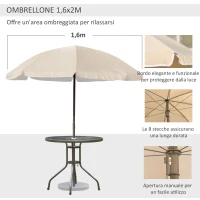Outsunny 6 pz Set Mobili da Giardino in Tubi d'Acciaio,   Tavolo da Giardino con Sedie e Ombrellone, Crema(m-5)