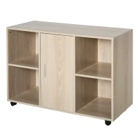 HOMCOM Support d'imprimante - caisson organiseur bureau - 4 niches, placard porte, grand plateau - panneaux particules chêne clair(m-9)