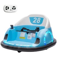 AIYAPLAY 360° Rotation Kids Bumper Car, 12V Waltz Car with Remote Control, Dual Joystick, Music, Lights, Light Blue(m-11)