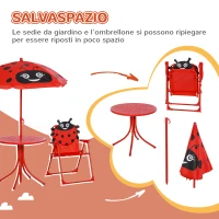 Outsunny Set Tavolo da Giardino con 2 Sedie Pieghevoli, Tavolino con Sedie da Esterno con Ombrellone per Bambini in Metallo e Poliestere, Rosso(m-4)