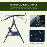 Outsunny Dondolo da Giardino 3 Posti con Tettuccio Regolabile, Tessuto Oxford e Acciaio, Blu Scuro(m-4)