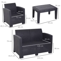 Outsunny Salon de Jardin 4 pers. 4 pièces Style Contemporain Coussins Grand Confort Inclus Polyester Gris Clair résine tressée Noir(m-3)