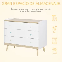 HOMCOM Cajonera Infantil con 3 Cajones Cómoda Auxiliar con Patas de Madera Almacenaje de Juguetes Ropa Libros para Habitación de Niños 90x40x75,2 cm Blanco(m-4)