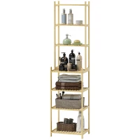HOMCOM Mobile Scaffale Bagno a 7 Ripiani Portaoggetti in Bambù, 44x33x180 cm, Color Legno(m-10)