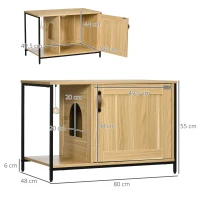 PawHut Mueble Arenero para Gatos con Puerta Bola de Juguete Colgante Caja de Arena para Gatos para Interior 80x48x55 cm Roble(m-3)