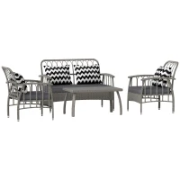 Outsunny Four-Piece Rattan Cut-Out Sofa Set - Grey(m-11)