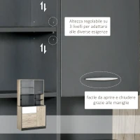 HOMCOM Mobile Cucina Credenza Moderna Salvaspazio con 2 armadietti 3 cassetti 3 ripiani Legno 90 x 39 x 169cm colore Grigio Rovere Chiaro(m-5)