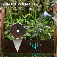 Outsunny Fioriera in Legno da Esterno a 2 Livelli con 3 Vasi e Ruote di Carro Stile Country, 64x54x60cm(m-5)