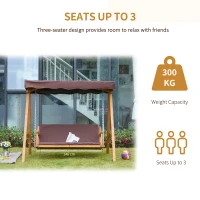 Outsunny 3 Seater Garden Swing Seat Outdoor Swing Chair with Adjustable Canopy, Wooden Hammock Bench with  Padded Cushions for Patio Yard, Brown(m-5)