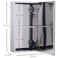 HOMCOM Armoire miroir rangement toilette salle de bain meuble mural dim. 30L x 14l x 55H cm acier inox.(m-3)