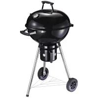 Outsunny Barbecue in Ghisa con 2 Ruote e 2 Griglie | Coperchio con Termometro, Valvola e Ripiano Inferiore | 50x63x94cm(m-10)