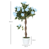Outsunny Set of 2 Artificial Plants White Rose Floral in Pot, Fake Plants for Home Indoor Decor, 90cm, Light Blue(m-3)
