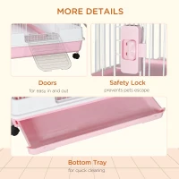 PawHut Six-Tier Small Animal Cage, for Bunnies, Ferrets, Chinchillas w/ Wheels, Tray - Pink(m-7)