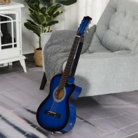 HOMCOM 38 Inch Full Size Blue Classical Acoustic Electric Guitar Kids Guitar and Junior Guitar   Premium Gloss Finish w/Case - Blue(m-10)