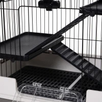 PawHut Four-Tier Small Animal Cage, for Bunnies, Ferrets, Chinchillas w/ Wheels, Tray - Black(m-7)