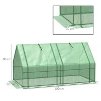 Outsunny Mini Small Greenhouse with Steel Frame & PE Cover & Zippered Window Poly tunnel Steeple for Plants Vegetables, 180 x 90 x 90 cm, Green(m-3)