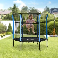 HOMCOM 5.4 FT/ 64 Inch Kids Trampoline With Enclosure Net Mini Indoor Trampolines for Child Toddler Age 3-10 Years Blue(m-2)
