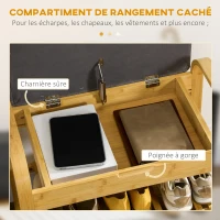HOMCOM Banc à chaussures avec coussin d'assise rangement caché, étagère à lattes en bambou, 60 x 33 x 50, naturel(m-6)
