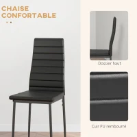 HOMCOM Ensemble de salle à manger 3 pièces avec 1 table carrée et 2 chaises style moderne noir(m-5)