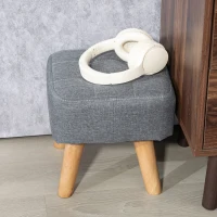 HOMCOM Linen-Look Square Padded Footstool - Grey(m-7)