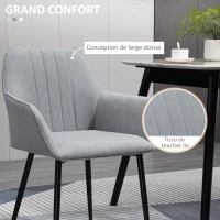 HOMCOM Chaises de Salle à Manger Chaises de Visiteur Design scandinave - Lot de 2 chaises - Pieds effilés métal Noir - Assise Dossier accoudoirs ergonomiques Lin Gris(m-5)