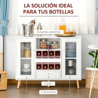 HOMCOM Aparador de Cocina con Botellero Cajón Estante Abierto y 2 Armarios con Puertas de Cristal 100x33x80 cm Blanco(m-4)