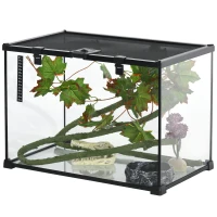 PawHut Glass Reptile Terrarium with Decor Kit, Breeding Tank with Thermometer for Small Animals, 50 x 30 x 35cm, Heated - Black(m-11)