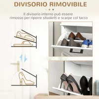 HOMCOM Scarpiera Moderna con 2 Cassetti Ribaltabili per 10 Paia di Scarpe e Ripiano Regolabile, 54x24x82.5cm, Bianco(m-6)