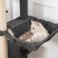PawHut Árbol para Gatos Grande Altura 146 cm con Plataformas Cueva de Fieltro Extraíble Postes Rascadores de Sisal Hamaca Cojines Lavables Rampa y Bola de Juguete 60x40x146 cm Gris(m-8)