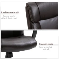 HOMCOM Fauteuil de bureau chaise de bureau ergonomique réglable roulettes pivotant 360° revêtement synthétique PU 64 x 73 x 106-115,5 cm chocolat(m-7)