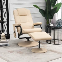 HOMCOM Swivel Recliner Chair and Footstool, Faux Leather Massage Recliner Armchair with Remote Control and Round Wrapped Base, Beige(m-2)